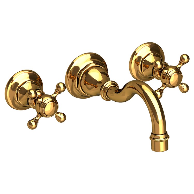 Lavatory Faucet Victoria Wall Mount 8 Inch Spread 2 Cross ADA Watersense Polished Gold PVD 1.2 Gallons Per Minute Brass Less Drain Spout Reach 8-1/6 Inch - Image 1