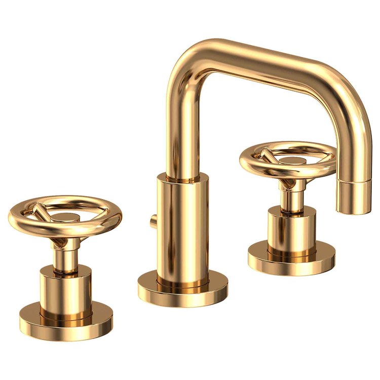 Lavatory Faucet Tyler Widespread 8 to 20 Inch Spread 2 Wheel WaterSense Polished Brass Uncoated Living 1.2 Gallons per Minute Fixed Pop-Up 3 Hole - Image 1