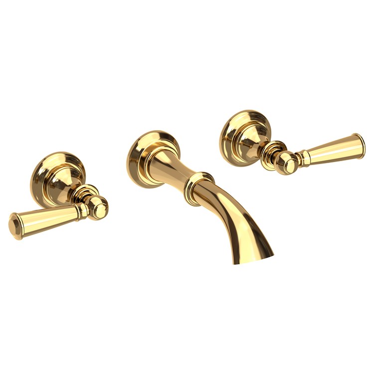 Sutton Two Handle Wall-Mount Bathroom Faucet with Lever Handles - Polished Brass Uncoated - Image 1