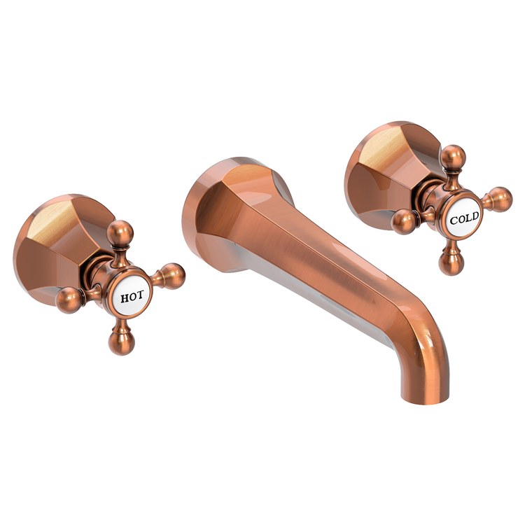 Lavatory Faucet Metropole Wall Mount 8 Inch Spread 2 Cross ADA WaterSense Antique Copper 1.2 Gallons Per Minute Brass Less Drain Spout Reach 7-1/2 Inch - Image 1
