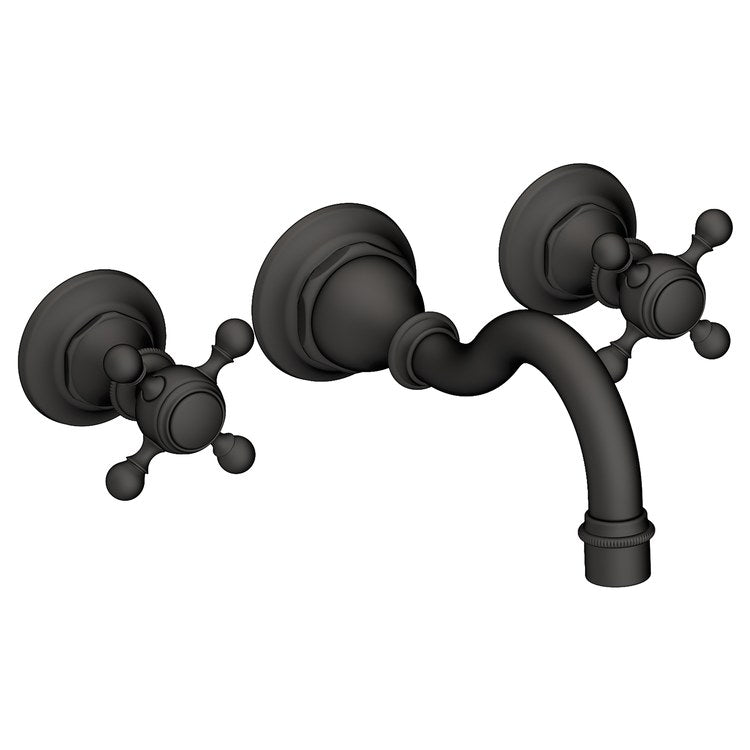 Lavatory Faucet Victoria Wall Mount 8 Inch Spread 2 Cross ADA Watersense Flat Black 1.2 Gallons Per Minute Brass Less Drain Spout Reach 8-1/6 Inch - Image 1