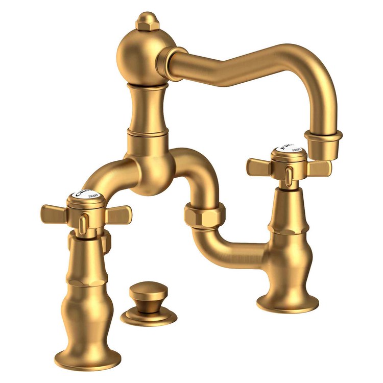 Lavatory Faucet Fairfield Bridge 8 to 9-3/4 Inch Spread 2 Cross ADA WaterSense Satin Bronze PVD 1.2 Gallons per Minute Swivel Pop-Up 3 Hole - Image 1