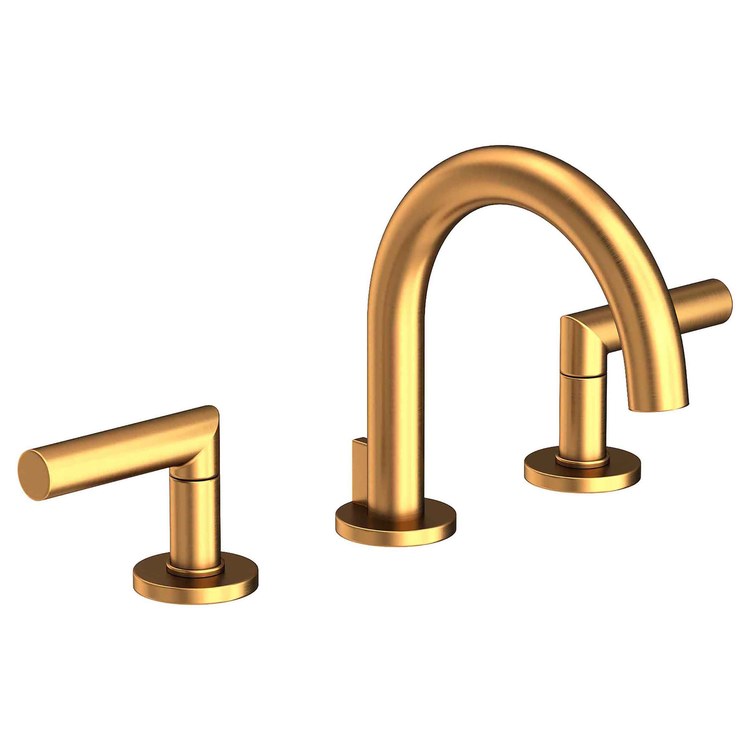 Lavatory Faucet Pavani Widespread 8 to 20 Inch Spread 2 Lever ADA WaterSense Satin Gold PVD 1.2 Gallons per Minute Gooseneck Pop-Up 3 Hole - Image 1