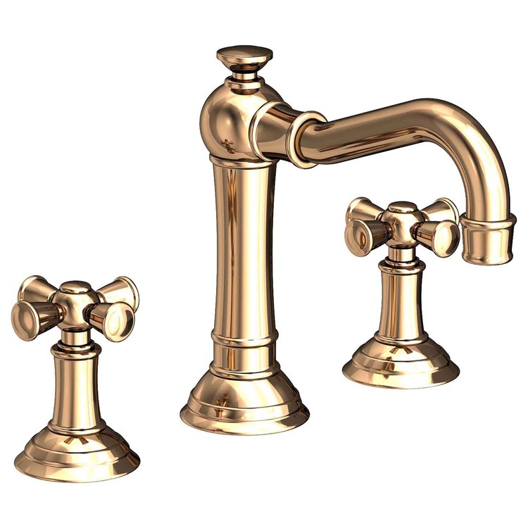 Lavatory Faucet Jacobean Widespread 8 to 20 Inch Spread 2 Cross ADA WaterSense French Gold PVD 1.2 Gallons per Minute Fixed Pop-Up 3 Hole - Image 1