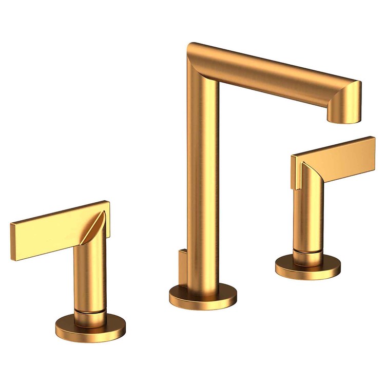 Lavatory Faucet Keaton Widespread 8 to 20 Inch Spread 2 Lever ADA WaterSense Satin Gold PVD 1.2 Gallons per Minute Fixed Pop-Up 3 Hole - Image 1