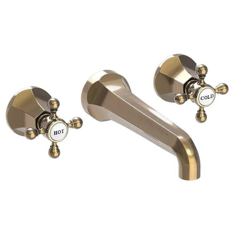 Lavatory Faucet Metropole Wall Mount 8 Inch Spread 2 Cross ADA WaterSense Antique Brass 1.2 Gallons Per Minute Brass Less Drain Spout Reach 7-1/2 Inch - Image 1