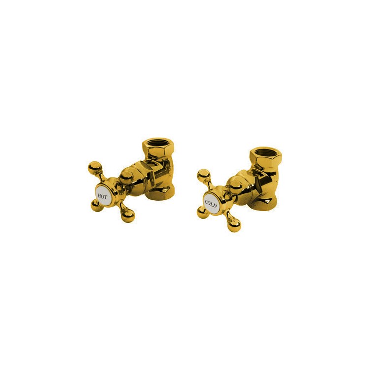 Shut-Off Valve Fairfield Hot and Cold Pair Brass 3/4IN Cross Satin Gold PVD - Image 1