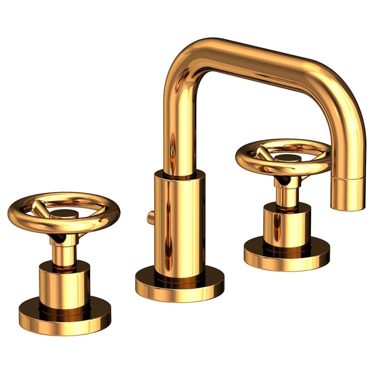 Lavatory Faucet Tyler Widespread 8 to 20 Inch Spread 2 Wheel WaterSense Polished Gold PVD 1.2 Gallons per Minute Fixed Pop-Up 3 Hole