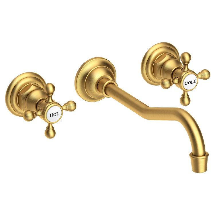 Lavatory Faucet Chesterfield Wall Mount 8 Inch Spread 2 Cross ADA WaterSense Satin Bronze PVD 1.2 Gallons Per Minute Brass Less Drain Spout Reach 9-3/4 Inch - Image 1