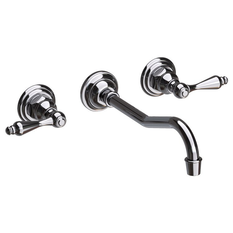 Lavatory Faucet Chesterfield Wall Mount 8 Inch Spread 2 Lever ADA WaterSense Midnight Chrome 1.2 Gallons Per Minute Brass Less Drain Spout Reach 9-3/4 Inch - Image 1