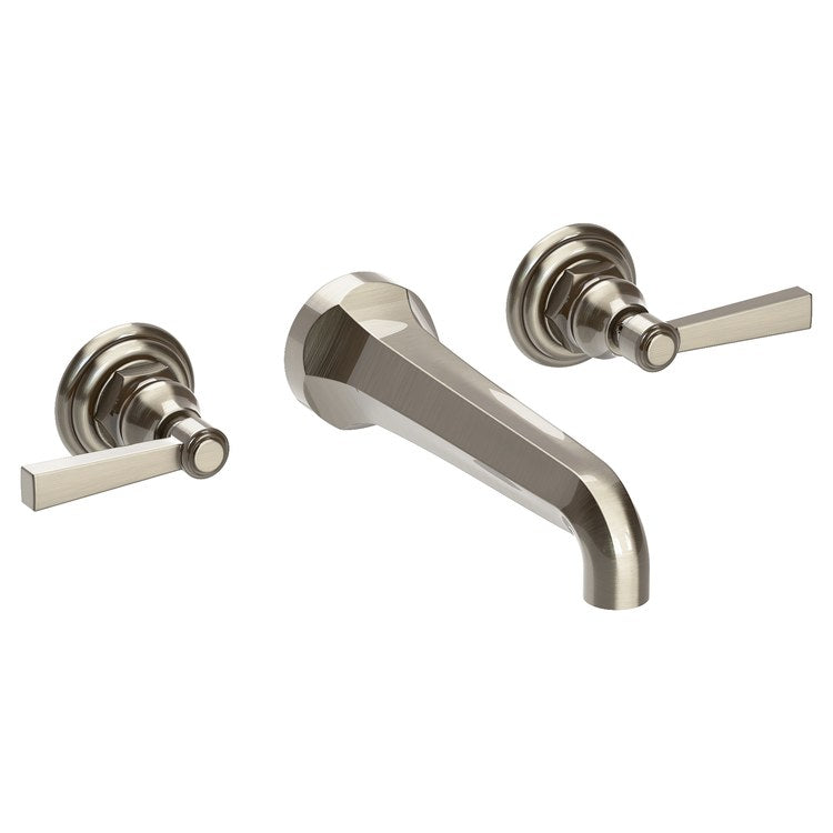 Lavatory Faucet Astor Wall Mount 8 Inch Spread 2 Lever ADA Watersense Antique Nickel 1.2 Gallons Per Minute Brass Less Drain Spout Reach 7-1/2 Inch - Image 1