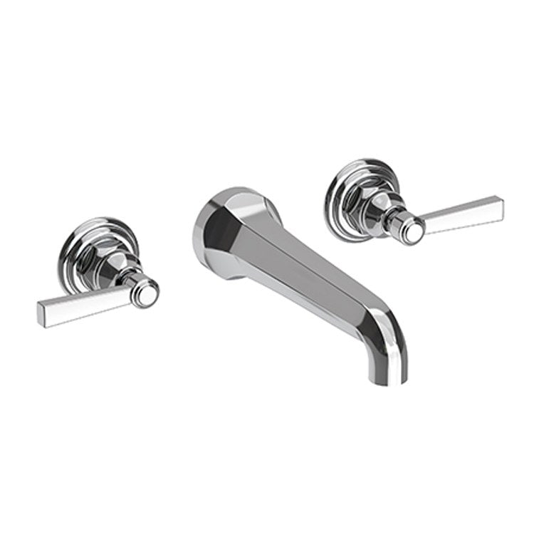 Lavatory Faucet Astor Wall Mount 8 Inch Spread 2 Lever ADA Watersense Polished Chrome 1.2 Gallons Per Minute Brass Less Drain Spout Reach 7-1/2 Inch - Image 1