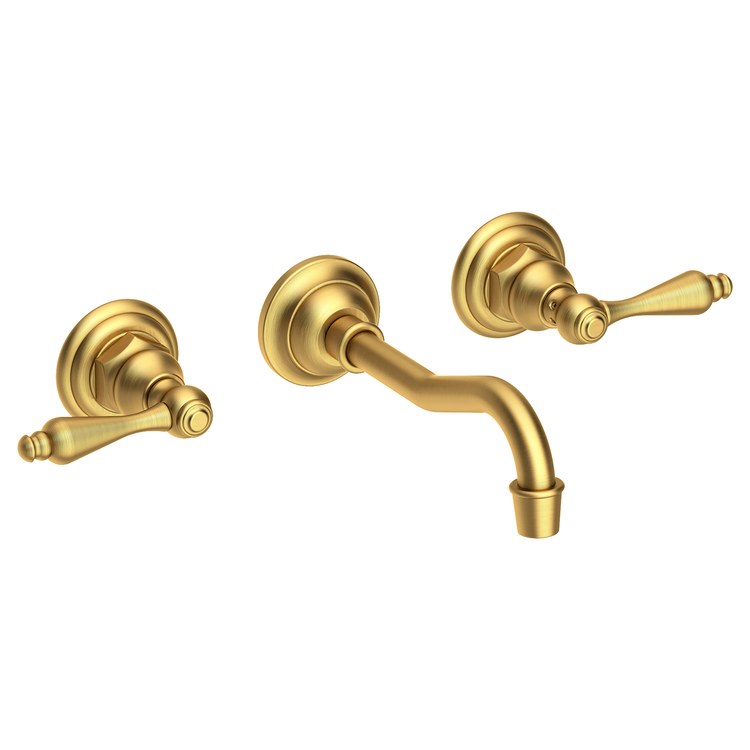 Lavatory Faucet Chesterfield Wall Mount 8 Inch Spread 2 Lever ADA WaterSense Satin Bronze PVD 1.2 Gallons Per Minute Brass Less Drain Spout Reach 7-1/4 Inch - Image 1