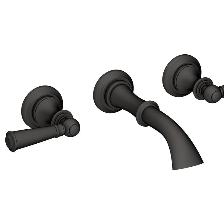Sutton Two Handle Wall-Mount Bathroom Faucet with Lever Handles - Flat Black - Image 1