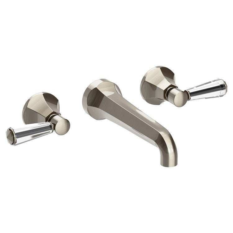 Lavatory Faucet Metropole Wall Mount 8 Inch Spread 2 Lever ADA WaterSense Antique Nickel 1.2 Gallons Per Minute Brass/Crystal Less Drain Spout Reach 7-1/2 Inch - Image 1