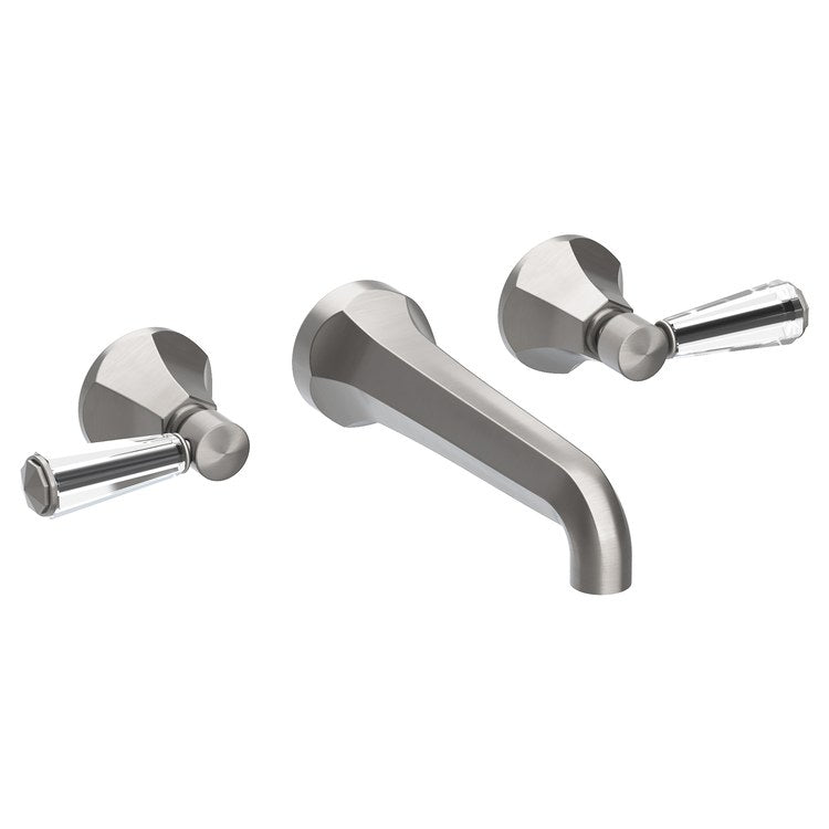 Lavatory Faucet Metropole Wall Mount 8 Inch Spread 2 Lever ADA WaterSense Stainless Steel PVD 1.2 Gallons Per Minute Brass/Crystal Less Drain Spout Reach 7-1/2 Inch - Image 1