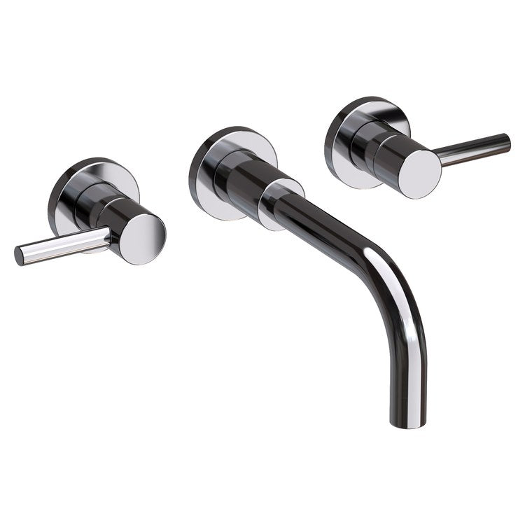 Lavatory Faucet East Linear Wall Mount 8 Inch Spread 2 Lever ADA Watersense Midnight Chrome 1.2 Gallons Per Minute Brass Less Drain Spout Reach 9-1/2 Inch - Image 1