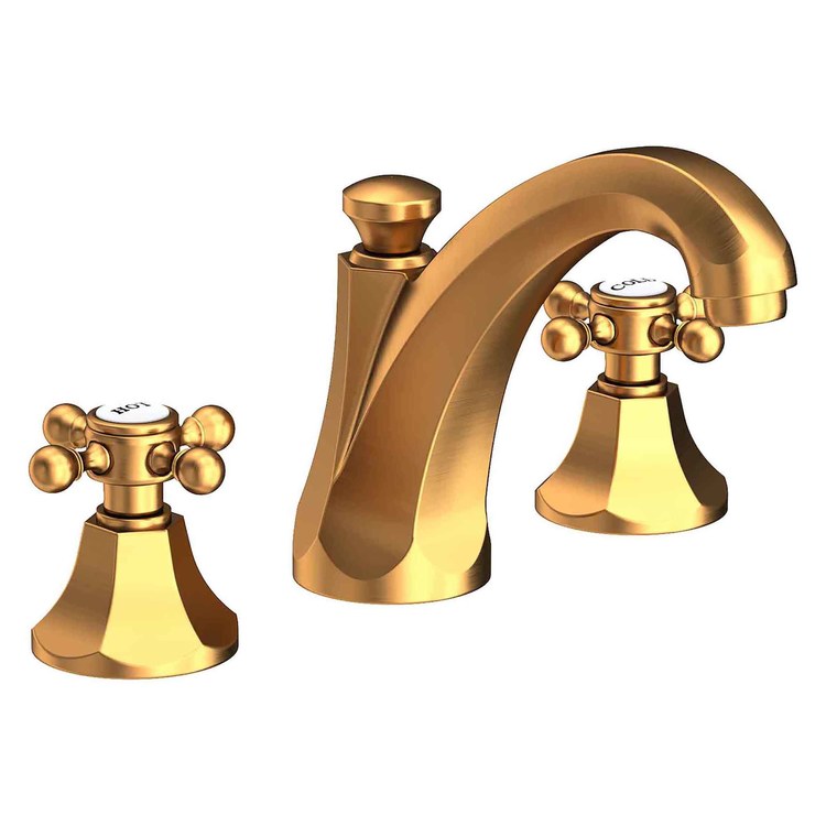 Lavatory Faucet Metropole Widespread 8 to 20 Inch Spread 2 Cross ADA WaterSense Satin Gold PVD 1.2 Gallons per Minute Fixed Pop-Up 3 Hole - Image 1