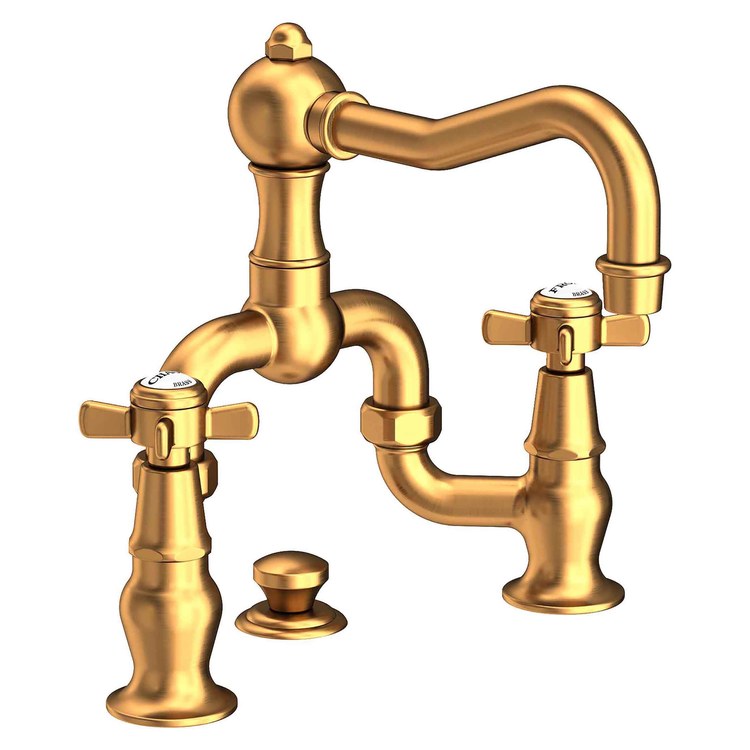 Lavatory Faucet Fairfield Bridge 8 to 9-3/4 Inch Spread 2 Cross ADA WaterSense Satin Gold PVD 1.2 Gallons per Minute Swivel Pop-Up 3 Hole - Image 1