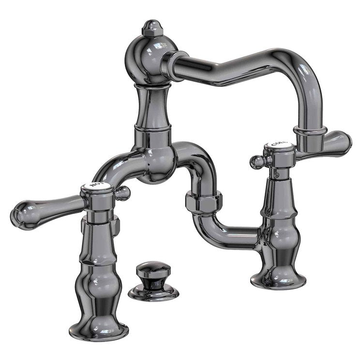 Lavatory Faucet Chesterfield Bridge 8 to 9-3/4 Inch Spread 2 Lever ADA WaterSense Midnight Chrome 1.2 Gallons per Minute Swivel Pop-Up 3 Hole - Image 1