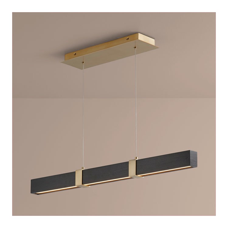 Decca Single-Light 36" Linear Pendant - Aged Brass/Black Oak - Image 1