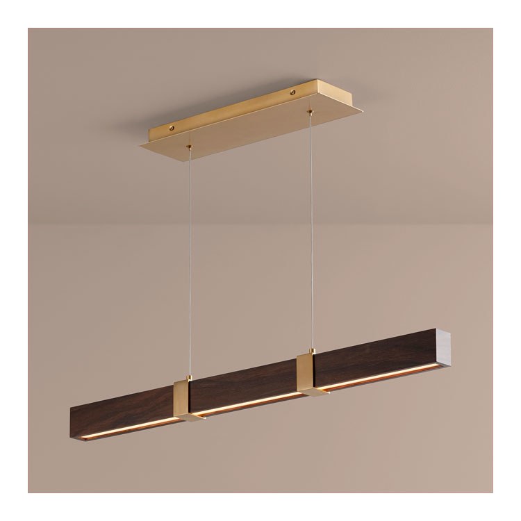 Decca Single-Light 36" Linear Pendant - Aged Brass/Walnut - Image 1