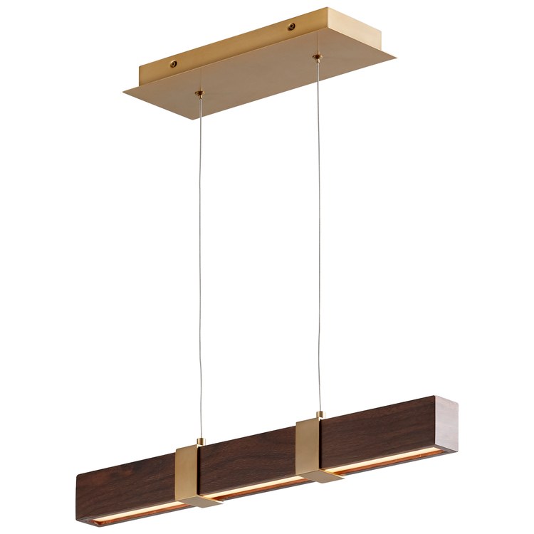 Decca Single-Light 24" Linear Pendant - Aged Brass/Walnut - Image 2