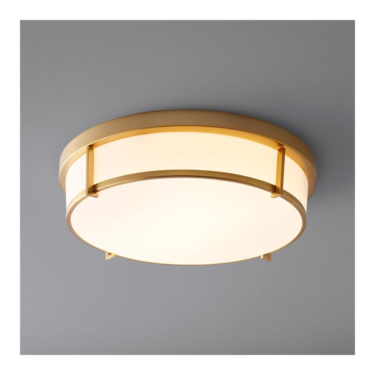 Io Two-Light 17" LED Flush Mount Ceiling Fixture - Aged Brass - Image 1
