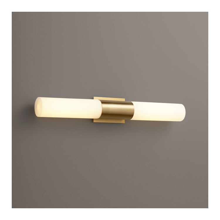 Magnum Two-Light Bathroom Vanity Fixture with Glass Shades - Aged Brass - Image 1
