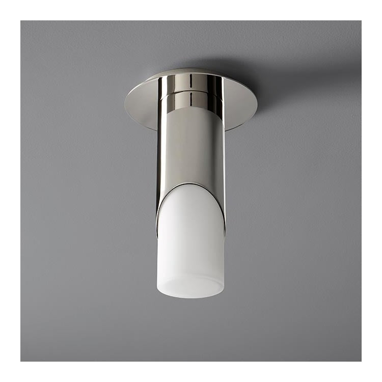 Ellipse Single-Light Small Flush Mount Ceiling Fixture with Glass Shade - Satin Nickel - Image 1