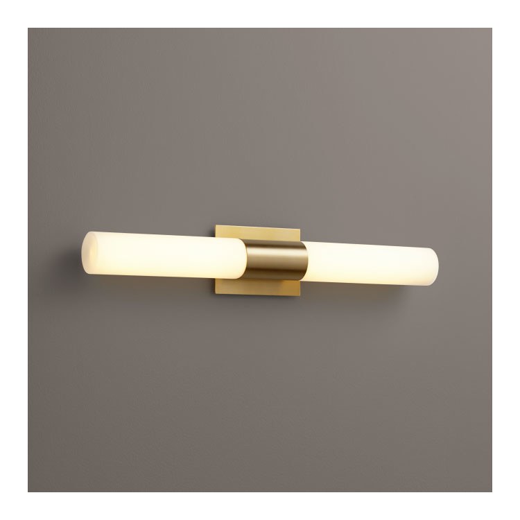 Magneta Two-Light LED Bathroom Vanity Fixture with Glass Shades - Aged Brass - Image 1