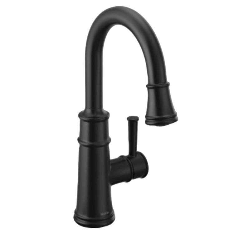 Bar Faucet Belfield 1 Lever ADA CALGreen Matte Black PowerClean Pull Down High Arc 360 DEG Swivel 1.5 Gallons per Minute - Image 1