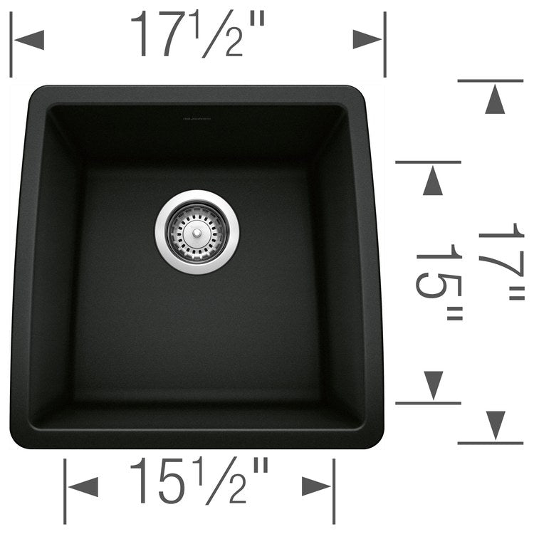 Bar Sink Performa 17 x 18 Inch Single Bowl Coal Black Undermount - Image 2