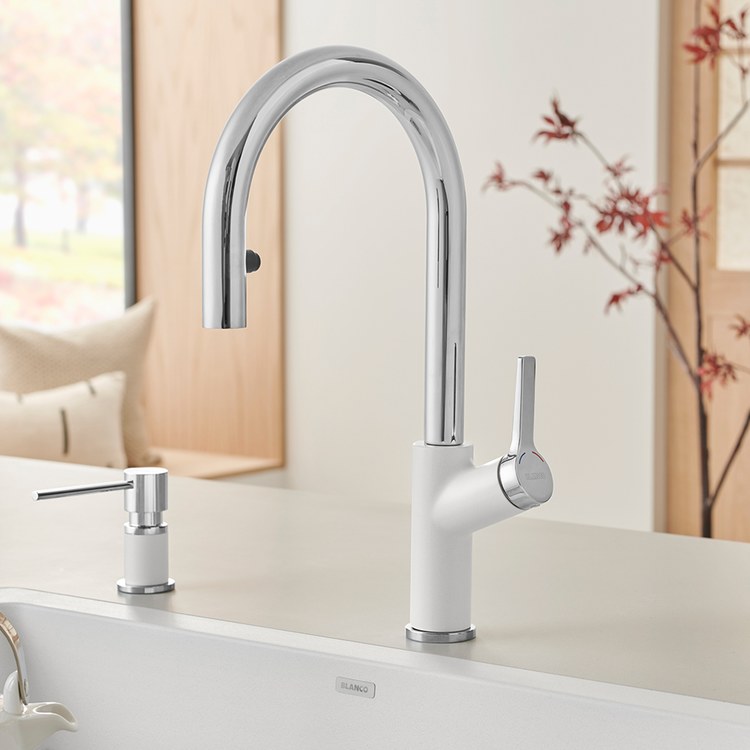 Kitchen Faucet Urbena 1 Lever CALGreen White Pull Down 2 Function Gooseneck 360 DEG Swivel 1 Hole 1.5 Gallons per Minute - Image 3