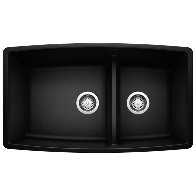Kitchen Sink Performa 33 x 19 Inch Double Bowl 1-3/4 Bowl with Low Divide Coal Black Undermount - Image 1