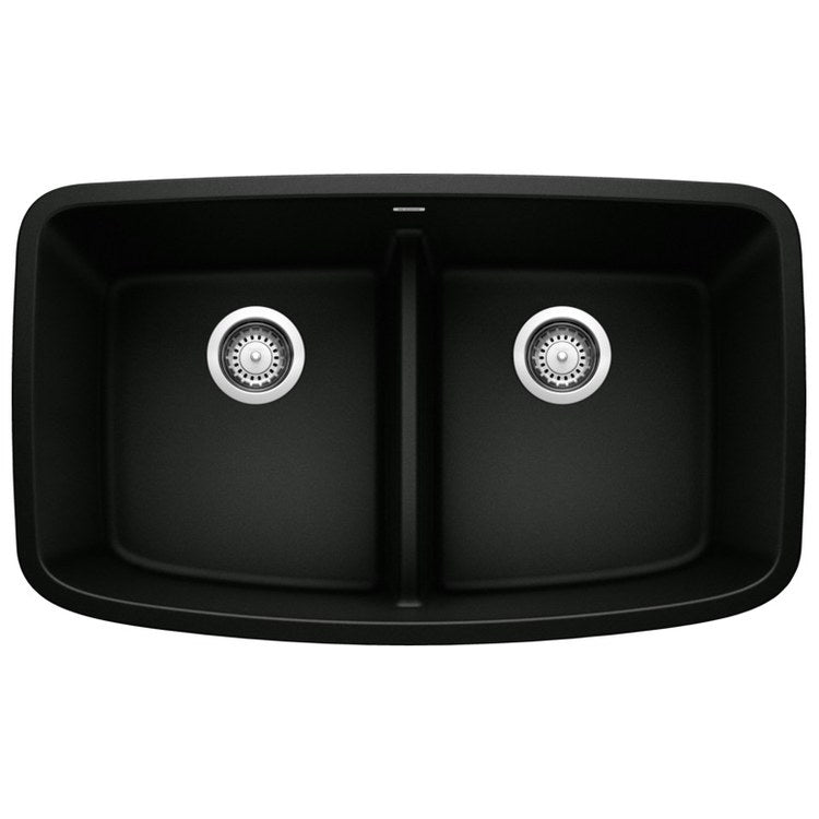 Valea Silgranit Equal Double Bowl Undermount Kitchen Sink with Low Divide - Coal Black - Image 1