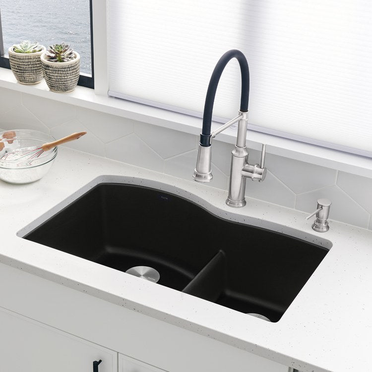 Kitchen Sink Diamond 32 x 21 Inch Double Bowl 1-3/4 Bowl with Low Divide Coal Black Undermount - Image 3