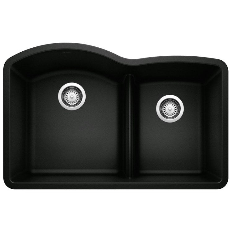 Kitchen Sink Diamond 32 x 21 Inch Double Bowl 1-3/4 Bowl with Low Divide Coal Black Undermount - Image 1