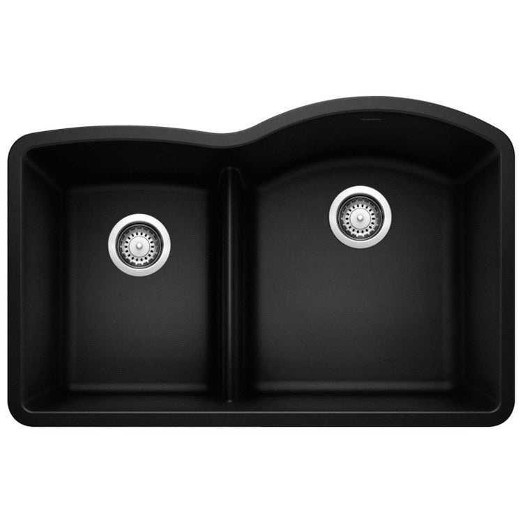 Kitchen Sink Diamond 32 x 21 Inch Double Bowl 1-3/4 Reverse Bowl Low Divide Coal Black Undermount - Image 1