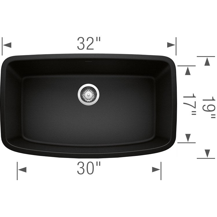Valea 32" Single Bowl Silgranit Undermount Kitchen Sink - Coal Black - Image 2