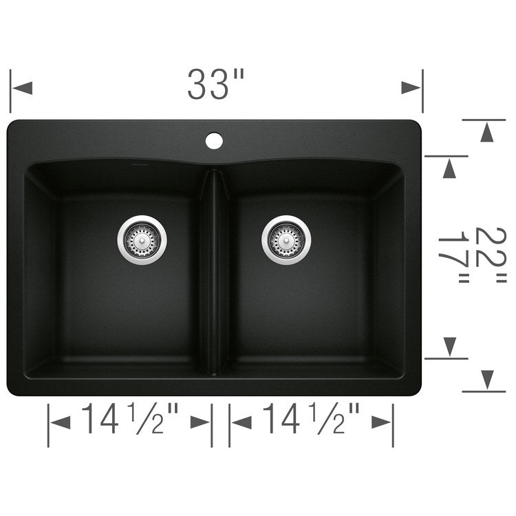 Kitchen Sink Diamond 33 x 22 Inch Double Bowl Equal Double 1 Hole Coal Black Drop-In/Undermount - Image 2