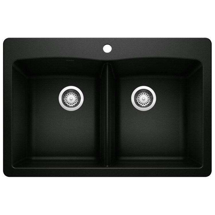 Kitchen Sink Diamond 33 x 22 Inch Double Bowl Equal Double 1 Hole Coal Black Drop-In/Undermount - Image 1