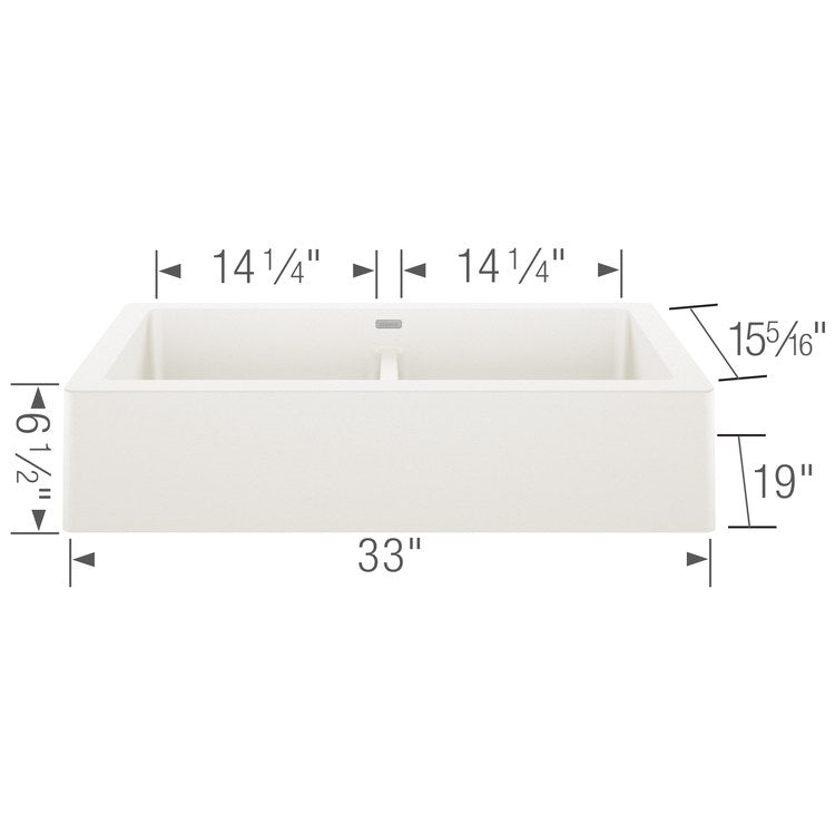 Kitchen Sink Vintera 33 x 19 Inch Double Bowl White Apron Front Rectangle - Image 2
