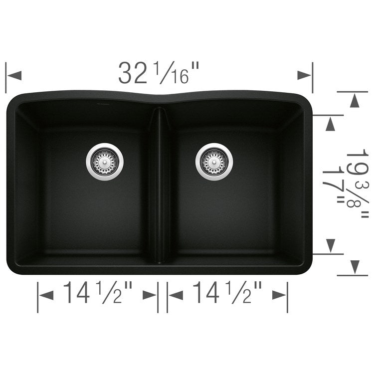 Kitchen Sink Diamond 32 x 19 Inch Double Bowl Equal Double Bowl Coal Black Undermount - Image 2