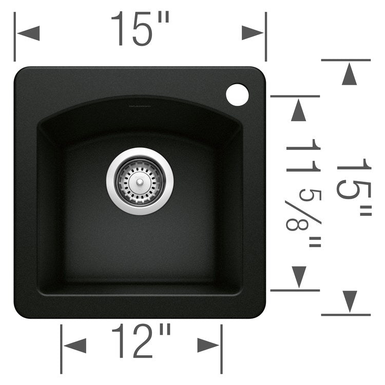 Bar Sink Diamond 15 x 15 Inch Single Bowl 1 Hole Coal Black Drop-In/Undermount - Image 2