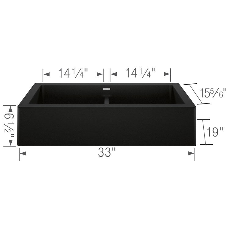 Kitchen Sink Vintera 33 x 19 Inch Double Bowl Coal Black Apron Front Rectangle - Image 2