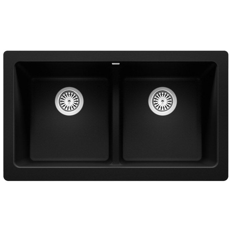 Kitchen Sink Vintera 33 x 19 Inch Double Bowl Coal Black Apron Front Rectangle - Image 1