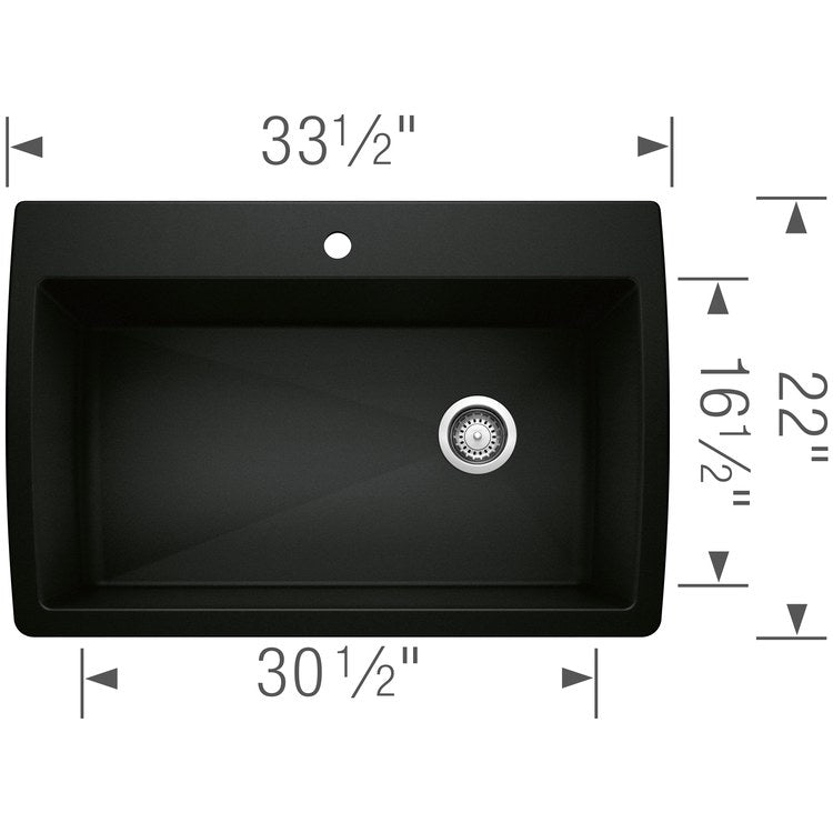 Kitchen Sink Diamond 34 x 22 Inch Single Bowl Super Single 1 Hole Coal Black Drop-In/Undermount - Image 2