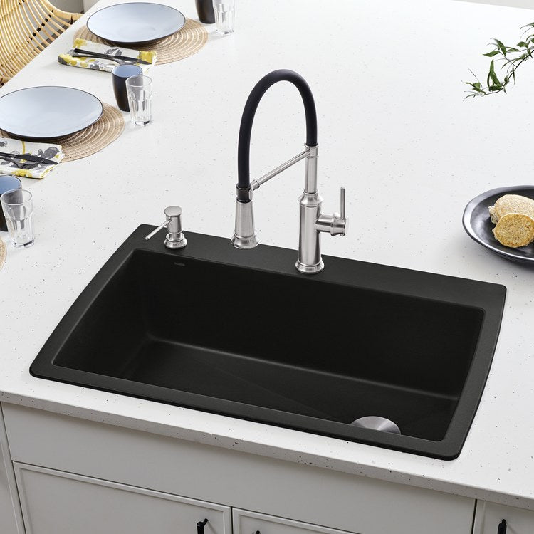 Kitchen Sink Diamond 34 x 22 Inch Single Bowl Super Single 1 Hole Coal Black Drop-In/Undermount - Image 3