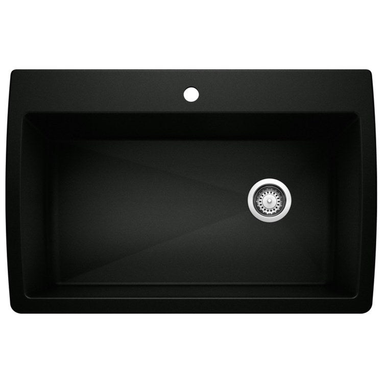 Kitchen Sink Diamond 34 x 22 Inch Single Bowl Super Single 1 Hole Coal Black Drop-In/Undermount - Image 1